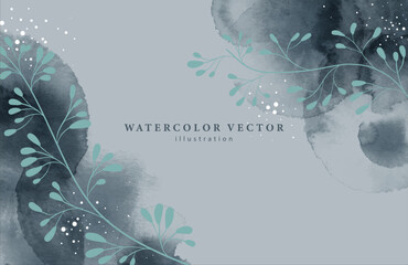 Abstract watercolor vector illustration with floral elements on dark background