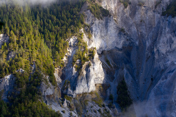 Beautiful rock formation at gorge of Anterior Rhine Valley at Versam, Canton Graubünden, on a sunny autumn day. Photo taken September 26th, 2022, Versam, Switzerland.