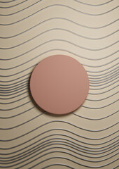 Light beige, pastel orange 3D illustration simple, minimal product display top view flat lay from above for luxury product photography with silver ornaments wave pattern wallpaper