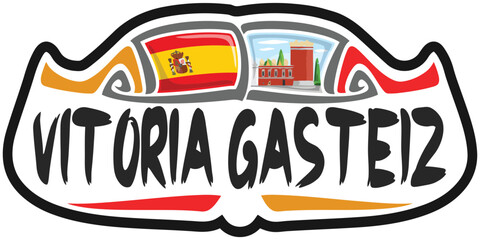 Vitoria Gasteiz Spain Flag Travel Souvenir Sticker Skyline Landmark Logo Badge Stamp Seal Emblem Coat of Arms Vector Illustration SVG EPS