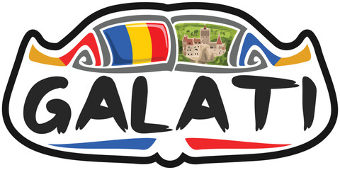 Galati Romania Flag Travel Souvenir Sticker Skyline Landmark Logo Badge Stamp Seal Emblem Coat of Arms Vector Illustration SVG EPS