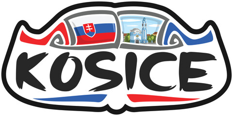 Kosice Slovakia Flag Travel Souvenir Sticker Skyline Landmark Logo Badge Stamp Seal Emblem Coat of Arms Vector Illustration SVG EPS