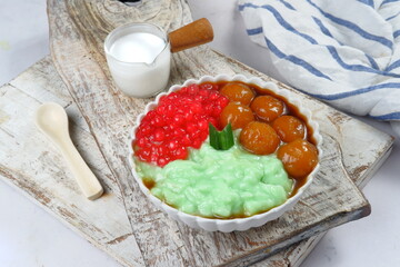 Mix of Indonesian Dessert Porridge : Biji Salak, Bubur Mutiara and Bubur Sumsum.is often found during Ramadan. 