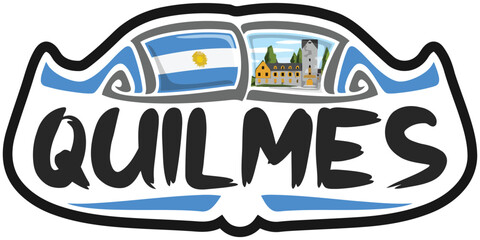 Quilmes Argentina Flag Travel Souvenir Sticker Skyline Landmark Logo Badge Stamp Seal Emblem Coat of Arms Vector Illustration SVG EPS