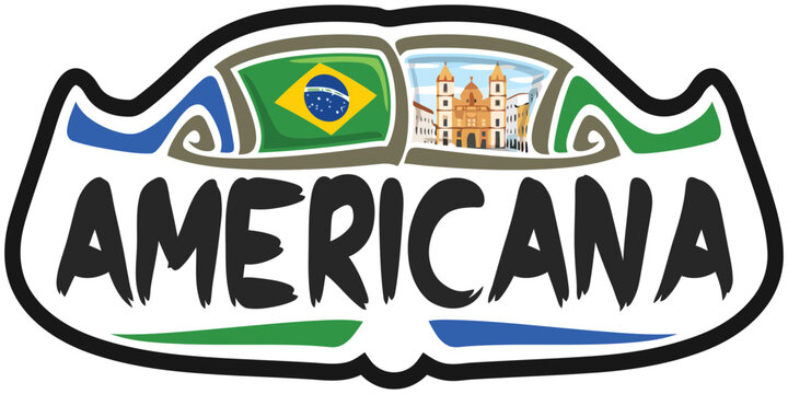 Americana Brazil Flag Travel Souvenir Sticker Skyline Landmark Logo Badge Stamp Seal Emblem Coat of Arms Vector Illustration SVG EPS