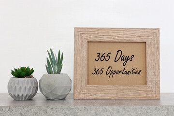 Picture frame with inspirational text about opportunities, on a white background