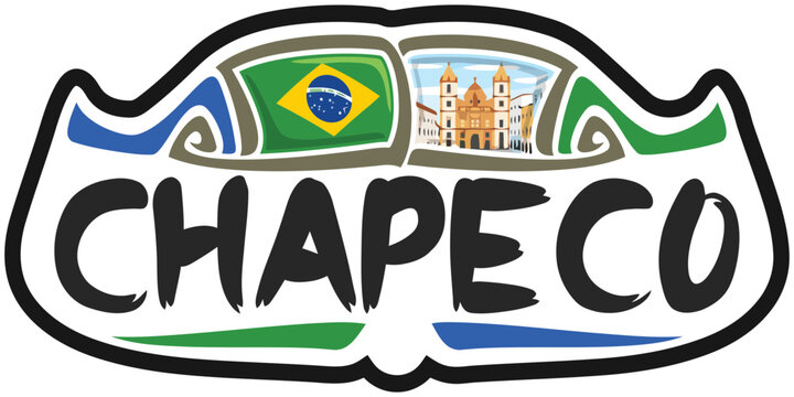 Chapeco Brazil Flag Travel Souvenir Sticker Skyline Landmark Logo Badge Stamp Seal Emblem Coat of Arms Vector Illustration SVG EPS