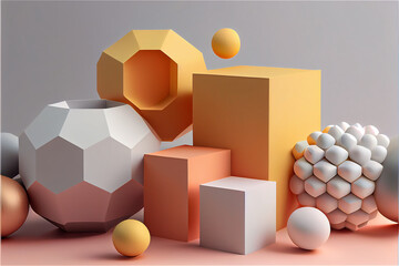 Still life of geometric shapes in pastel colors modern art background