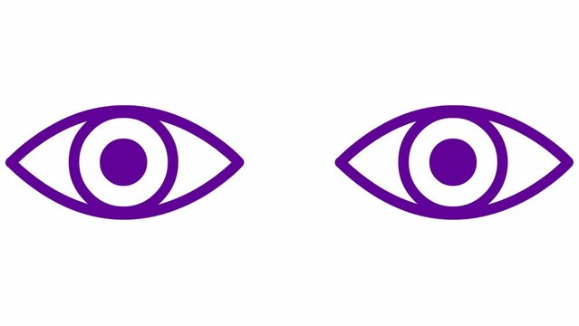Animated violet two eyes are closing. blinks an eyes. Linear icon. Looped video. Vector illustration on white background.