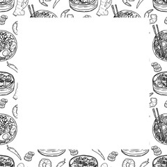 Vector food template, Panasian cuisine frame. Asian food.