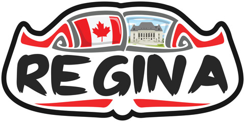 Regina Canada Flag Travel Souvenir Sticker Skyline Landmark Logo Badge Stamp Seal Emblem Coat of Arms Vector Illustration SVG EPS