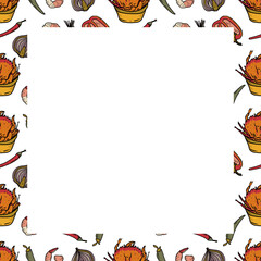 Vector food template, Panasian cuisine frame. Asian food.