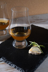 Scotch single malt and blended whisky tasting on distillery in Scotland close up