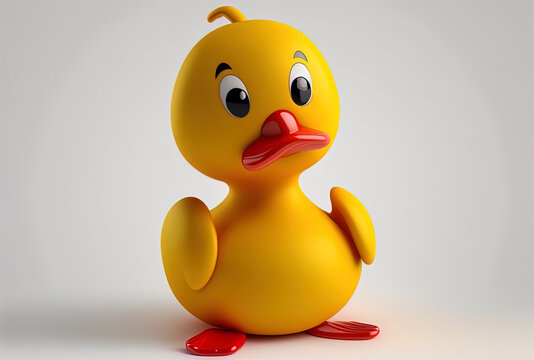 Yellow cartoon duck figure mascot on a white backdrop with a red question mark. Generative AI
