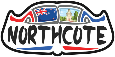 Northcote New Zealand Flag Travel Souvenir Sticker Skyline Landmark Logo Badge Stamp Seal Emblem Coat of Arms Vector Illustration SVG EPS