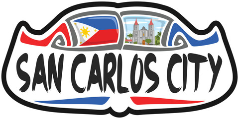 San Carlos City Philippines Flag Travel Souvenir Sticker Skyline Landmark Logo Badge Stamp Seal Emblem Coat of Arms Vector Illustration SVG EPS