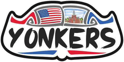 Yonkers USA United States Flag Travel Souvenir Sticker Skyline Landmark Logo Badge Stamp Seal Emblem Coat of Arms Vector Illustration SVG EPS