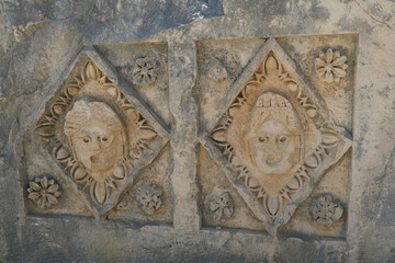 Stone Faces in Myra Ancient City in Demre, Antalya, Turkiye