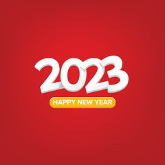 2023 Happy new year creative design background or greeting card with text. Vector 2023 new year numbers isolated on red background