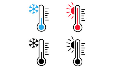  thermometer icon set hot and cold outdoor weather eps10 - obrazy, fototapety, plakaty