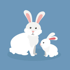 White rabbit with her baby
