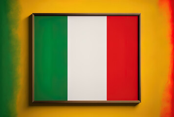Fototapeta premium Italian flag against a yellow backdrop. Generative AI