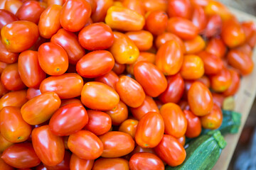 Closeup fresh tomato, healthy food, organic vegetable, red tomato