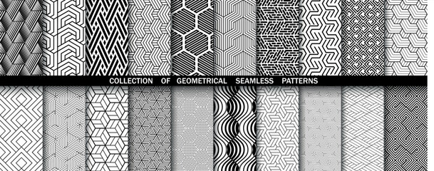 Geometric set of seamless black and white patterns. Simpless vector graphics