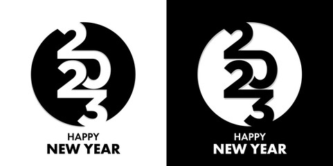 2023 Happy new year logo. Vector template of cover design for your greetings card, calendar, invitation, brochure, poster on transparent and black background