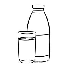 Bottle of milk and glass contour