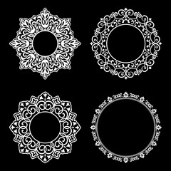 Set of decorative frames Elegant vector element for design in Eastern style, place for text. Floral black and white borders. Lace illustration for invitations and greeting cards.