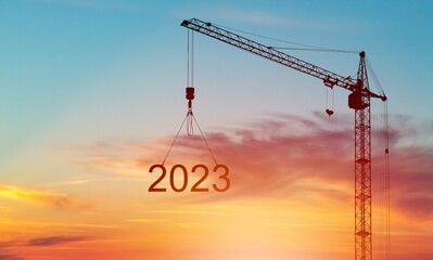 New Year concept, 2023 numbers and construction site