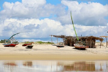 Fisherman's boats parked on the beach. Coast of Ceara, Brazil