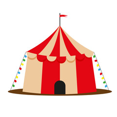 Fototapeta premium A bright circus, a tent decorated with balloons. Circus icon, vector illustration