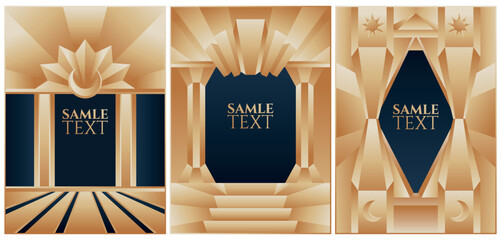 collection of three art deco frames in black and gold luxury colours