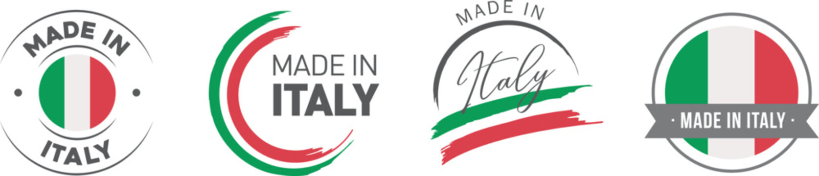 Set of 4 vector set of Made in Italy round label, badge, bundle, symbol illustration design. Made in italy  logo design.