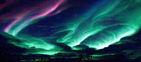 aurora borealis with clouds - obrazy, fototapety, plakaty