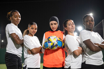 Team portrait of female soccer players