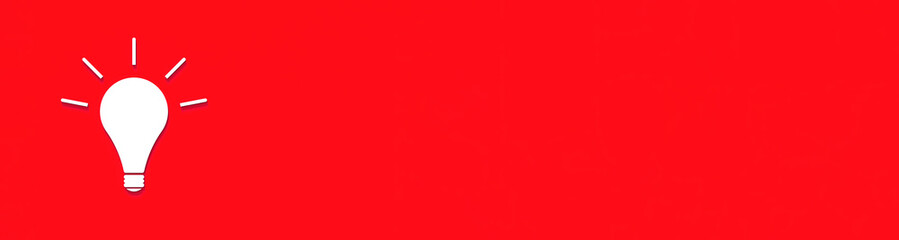 White glowing light bulb with shadow on red background. Illustration of symbol of idea. Horizontal image. Banner for insertion into site. 3D image. 3D rendering.