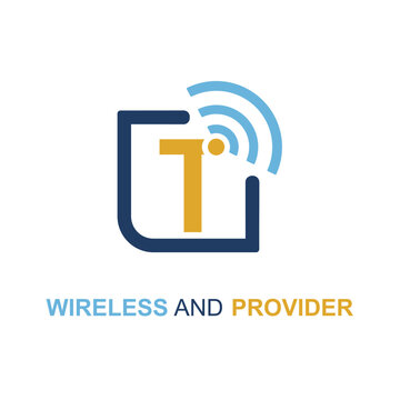 Initial T Letter with WIFI icon for Provider service company logo design idea template