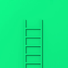 green staircase on green background. Staircase stands vertically near wall. Way to success concept. Square image. 3d image. 3D rendering.