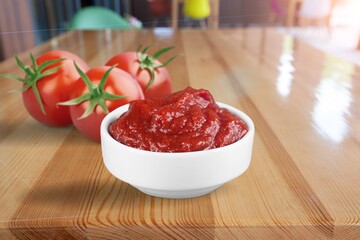 Ripe tasty fresh tomatoes and sauce.