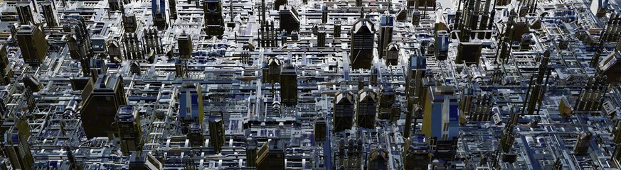 Anime style technopolis, future metropolis. A futuristic society mega city background, in light and shadow. 3D rendering.