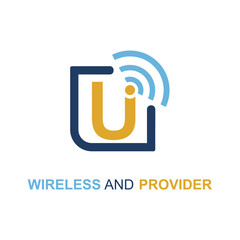 Initial U Letter with WIFI icon for Provider service company logo design idea template © Partinem