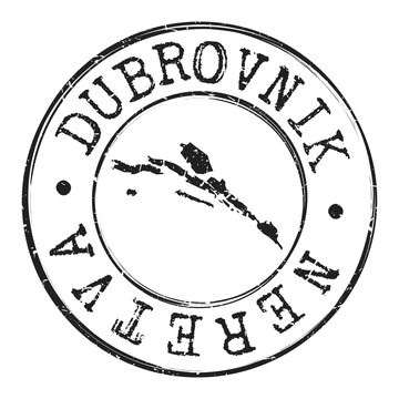 Dubrovnik, Croatia Silhouette Postal Passport. Stamp Round Vector Icon Map. Design Travel Postmark. 