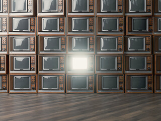 Stacked Wall Of Vintage Televisions