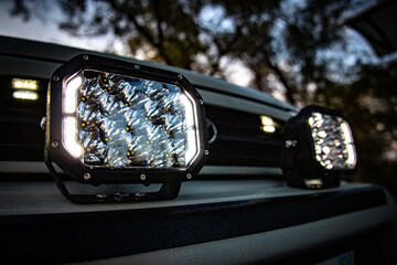 LED fog lights are mounted on the car bumper as an additional hinged light for suv vehicle.