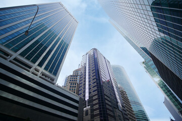 low angle view of singapore city buildings.