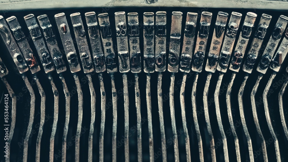 Fototapete typo keys of a old manual typewriter on a retro writing machine, close up