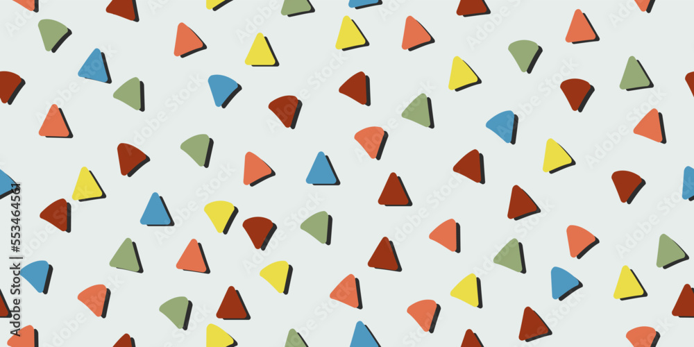 Poster Colored triangles with shadow on a white background. The triangles are randomly placed on the wallpaper. Vector decor and print, stylish design of seamless surfaces.